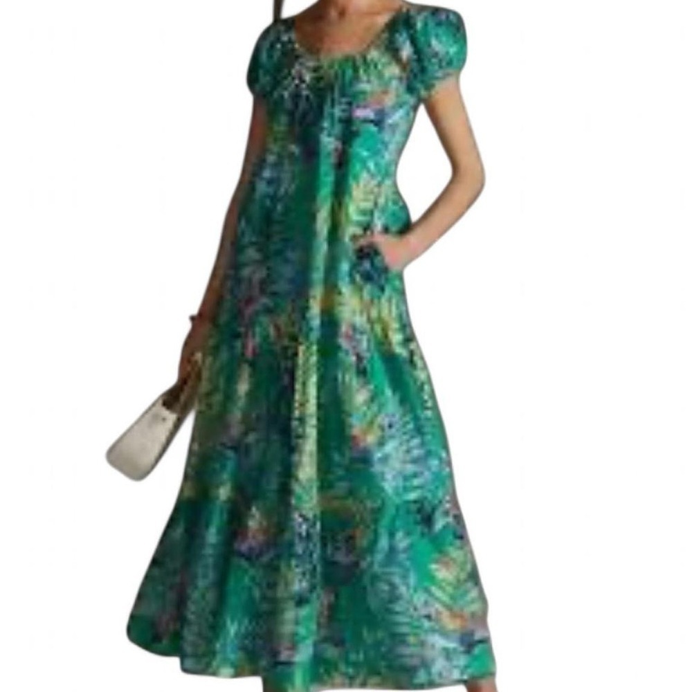 Anthropologie Maeve Tropical Maxi Dress with Pockets, Size XS 🌿